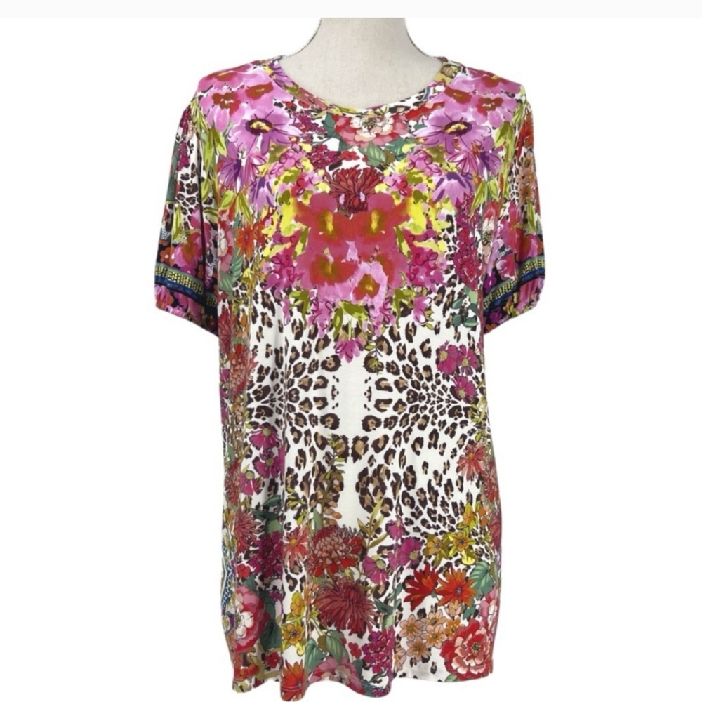 Johnny Was Pink Animal Print Top Sz Xl